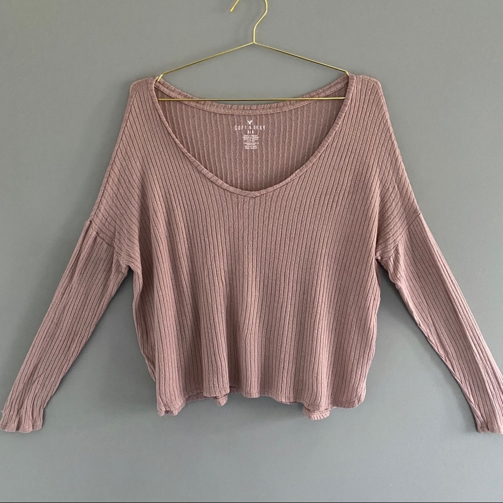 AMERICAN EAGLE Women’s Long Sleeve - Ribbed Shirt